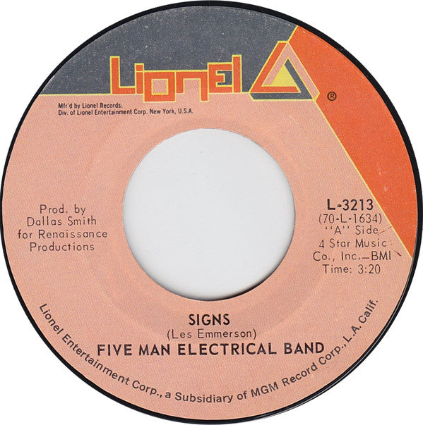 Five Man Electrical Band : Signs (7", Single, Styrene)