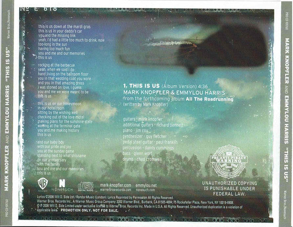 Mark Knopfler And Emmylou Harris : This Is Us (CD, Single, Promo)