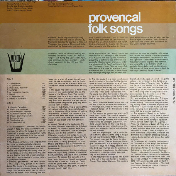 Avignon Vocal Group : Provençal Folk Songs (LP, Album)