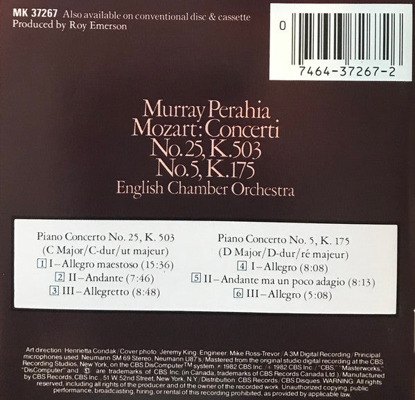 Murray Perahia, Mozart* : Piano Concertos Nos. 5 & 25 (CD, Album, RE)