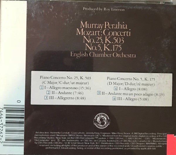 Murray Perahia, Mozart* : Piano Concertos Nos. 5 & 25 (CD, Album, RE)