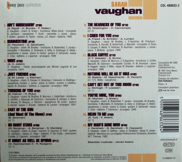 Sarah Vaughan : Sarah Vaughan (CD, Comp)