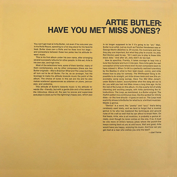 Artie Butler : Have You Met Miss Jones? (LP, Album, Mono, Promo, Gat)
