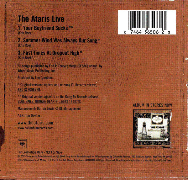 The Ataris : The Ataris Live (CD, EP, Promo, Car)
