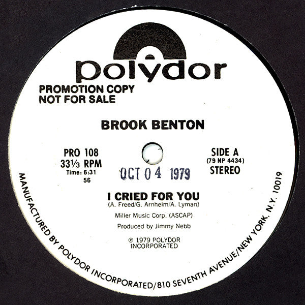 Brook Benton : I Cried For You (12", Promo)