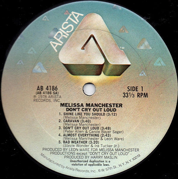 Melissa Manchester : Don't Cry Out Loud (LP, Album, Ter)