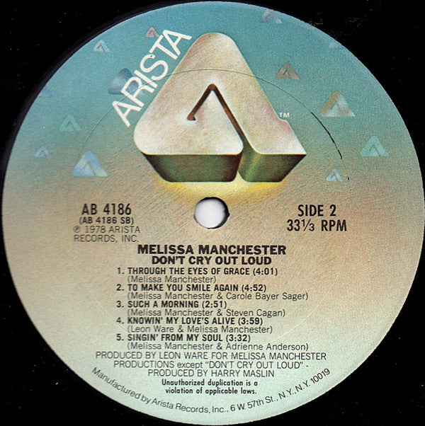 Melissa Manchester : Don't Cry Out Loud (LP, Album, Ter)