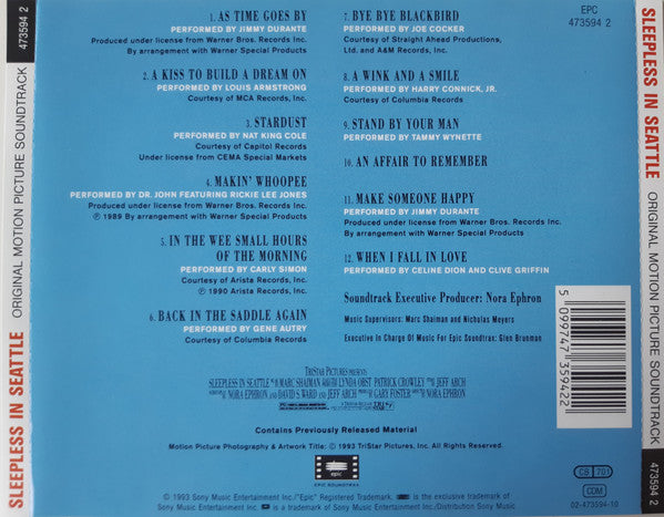 Various : Sleepless In Seattle (Original Motion Picture Soundtrack) (CD, Comp, RP)