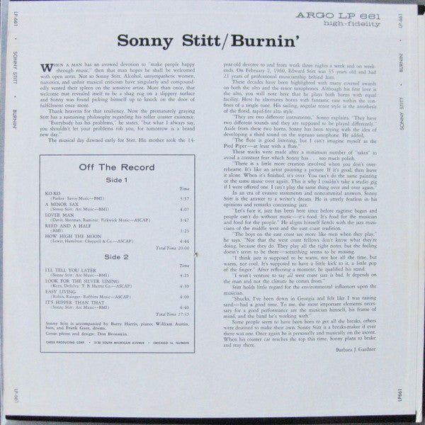 Sonny Stitt : Burnin' (LP, Album, RE)