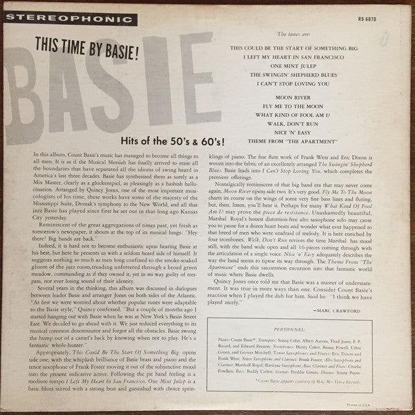 Count Basie : This Time By Basie! - Hits Of The 50's & 60's (LP, Album)