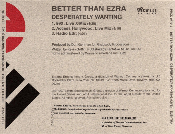 Better Than Ezra : Desperately Wanting (CD, Single, Ltd, Promo)