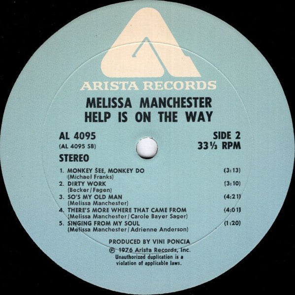 Melissa Manchester : Help Is On The Way (LP, Album)