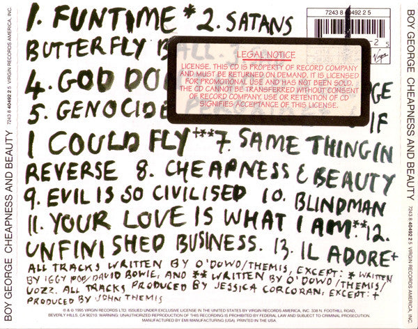 Boy George : Cheapness And Beauty (CD, Album, Promo)