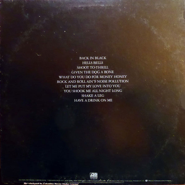 AC/DC : Back In Black (LP, Album, Club, CRC)