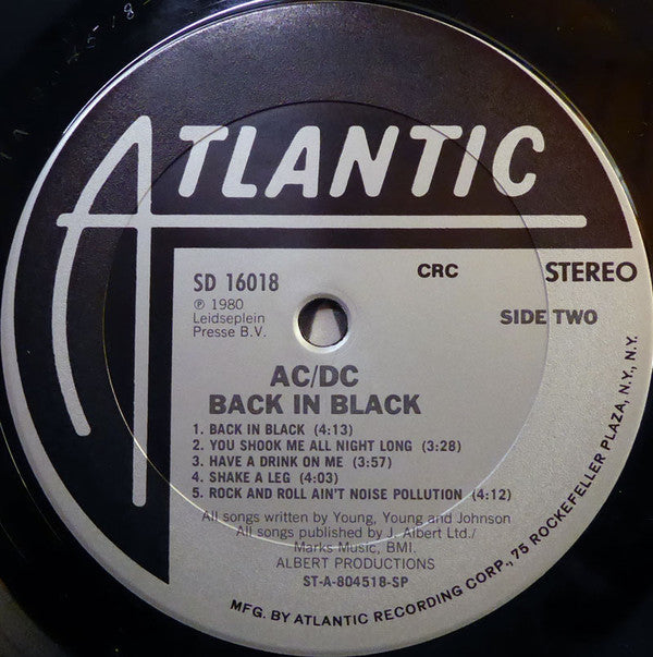 AC/DC : Back In Black (LP, Album, Club, CRC)