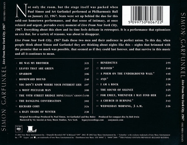 Simon & Garfunkel : Live From New York City, 1967 (CD, Album)