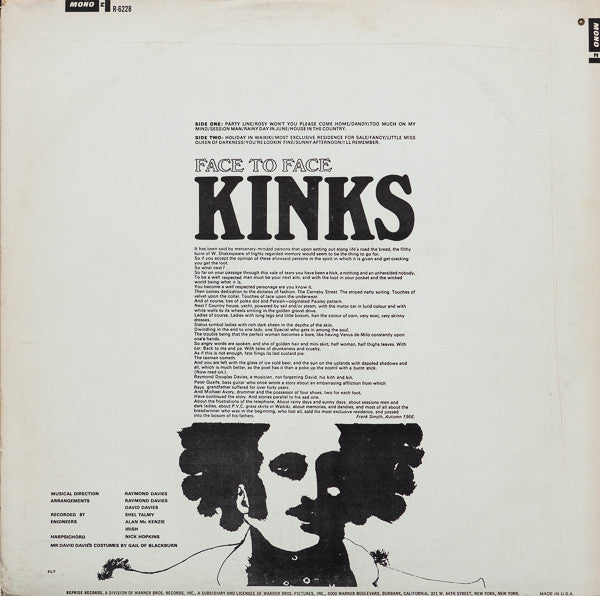 The Kinks : Face To Face (LP, Album, Mono)