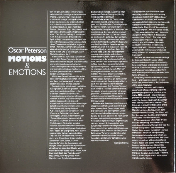 Oscar Peterson : Motions & Emotions (LP, Album, RE, RM, 180)