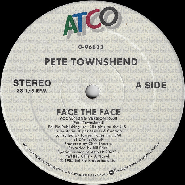 Pete Townshend : Face The Face (Long Version) (12", Single, SRC)