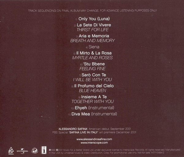 Alessandro Safina : Alessandro Safina (CD, Album, Promo)