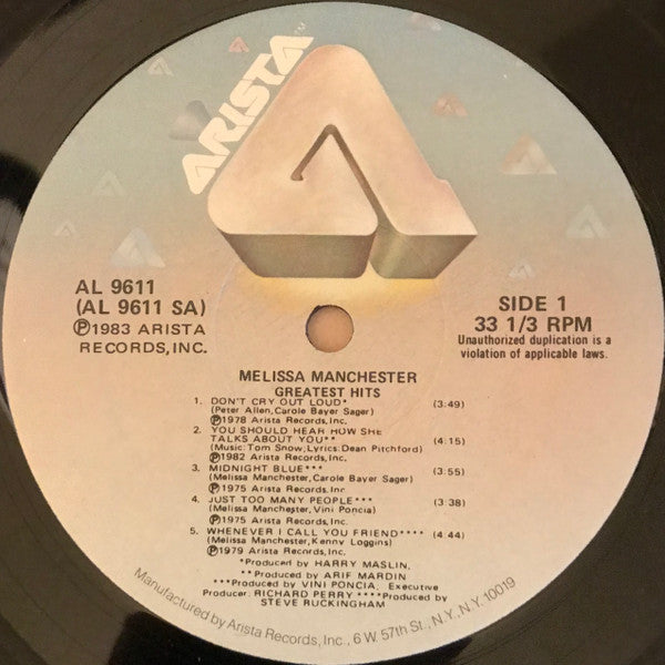 Melissa Manchester : Greatest Hits (LP, Comp, Hub)