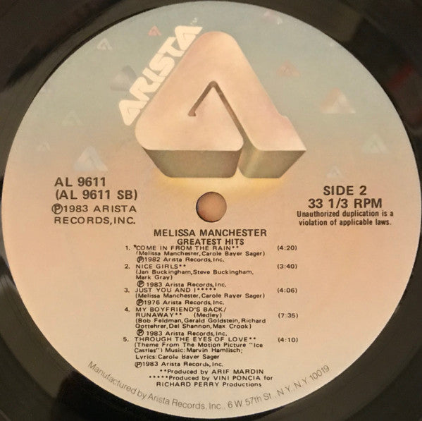 Melissa Manchester : Greatest Hits (LP, Comp, Hub)