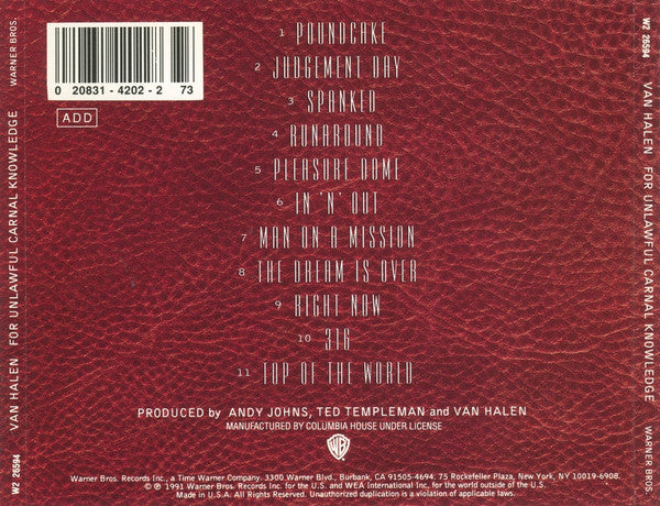 Van Halen : For Unlawful Carnal Knowledge (CD, Album, Club)