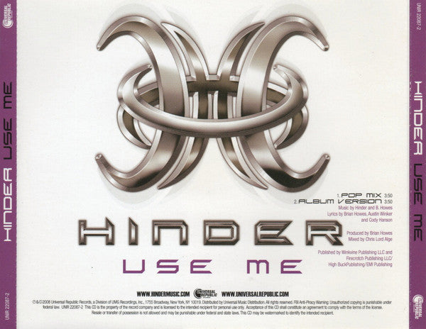 Hinder (2) : Use Me (CD, Single, Promo)