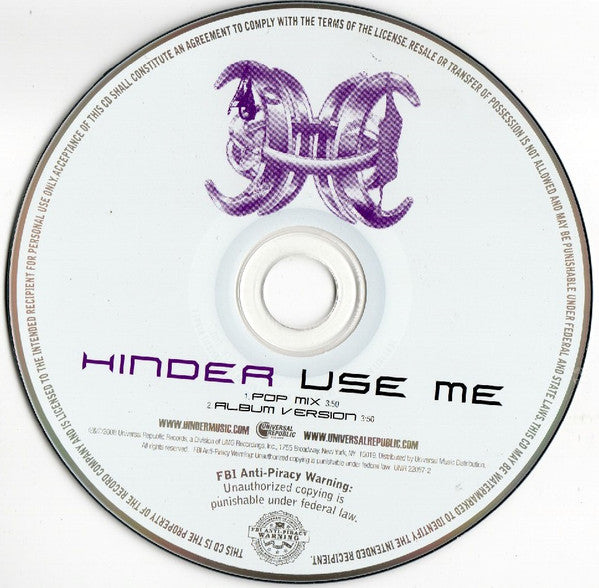 Hinder (2) : Use Me (CD, Single, Promo)