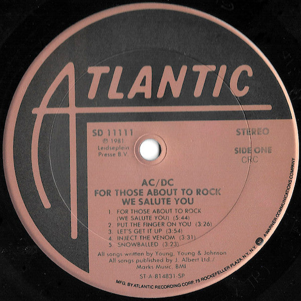AC/DC : For Those About To Rock (We Salute You) (LP, Album, Club, Gat)