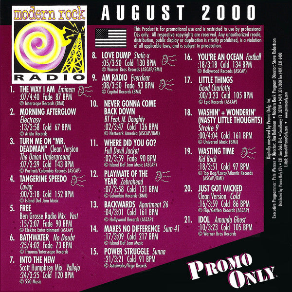 Various : Promo Only Modern Rock Radio: August 2000 (CD, Comp, Promo)