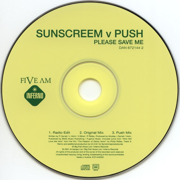 Sunscreem V Push : Please Save Me (CD, Maxi)
