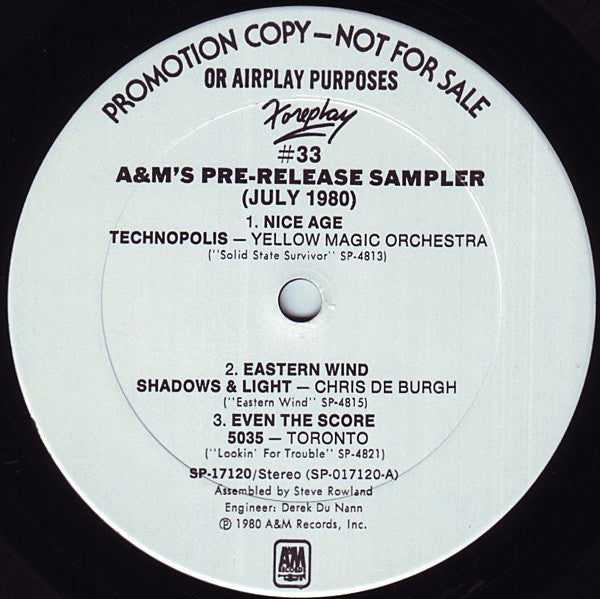 Various : Foreplay #33: A&M's Pre-Release Sampler (July 1980) (12", S/Sided, Promo, Smplr)