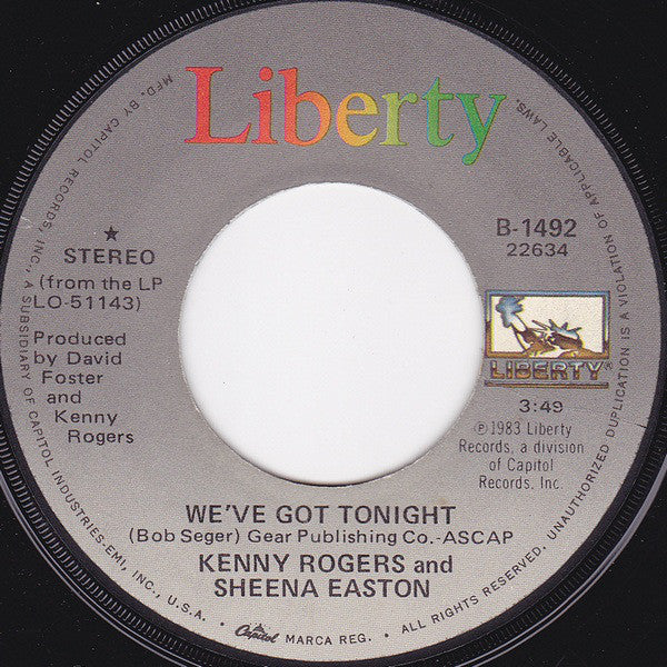 Kenny Rogers And Sheena Easton : We've Got Tonight (7", Single, Win)