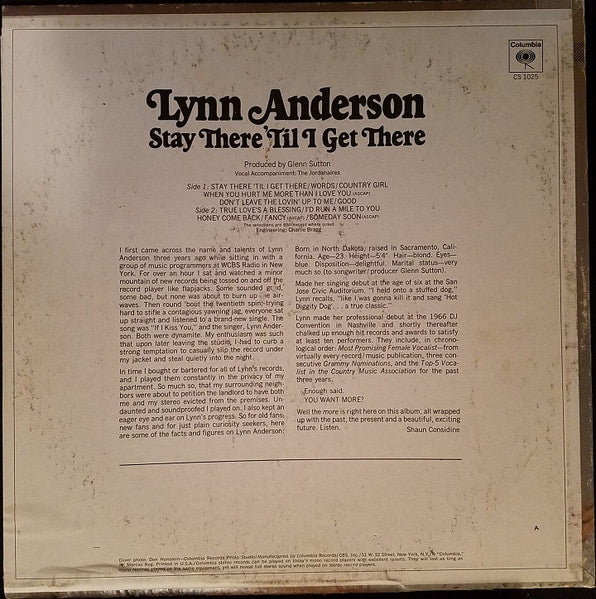 Lynn Anderson : Stay There 'Til I Get There (LP, Album, Ter)