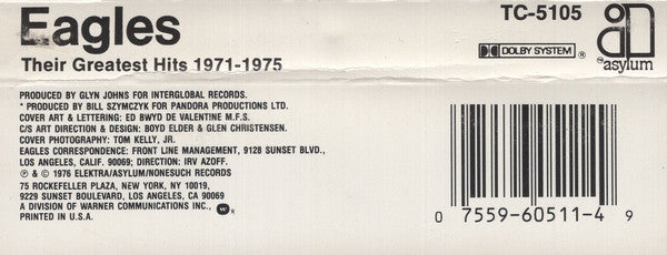 Eagles : Their Greatest Hits 1971-1975 (Cass, Comp, RE)