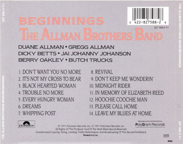 The Allman Brothers Band : Beginnings (CD, Comp, RE)