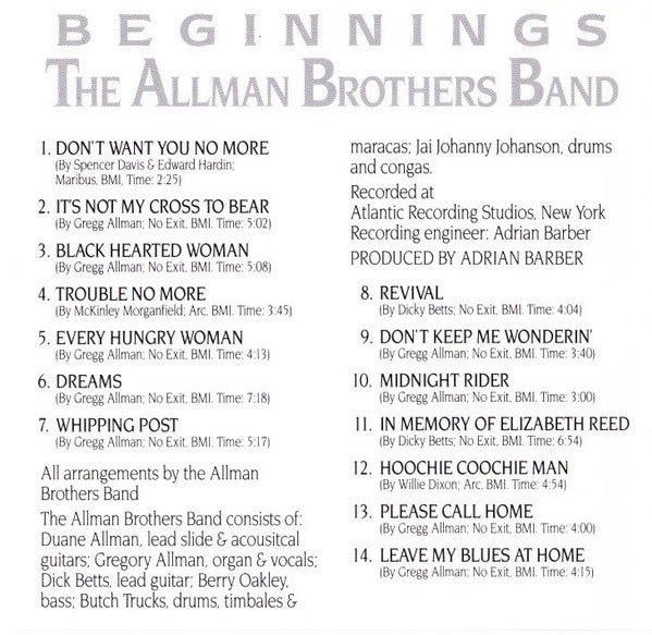 The Allman Brothers Band : Beginnings (CD, Comp, RE)