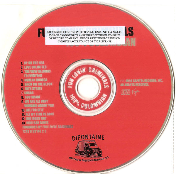 Fun Lovin' Criminals : 100% Colombian (CD, Album, Promo)
