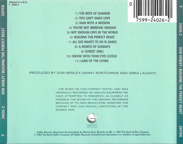 Don Henley : Building The Perfect Beast (CD, Album, RE, DAD)