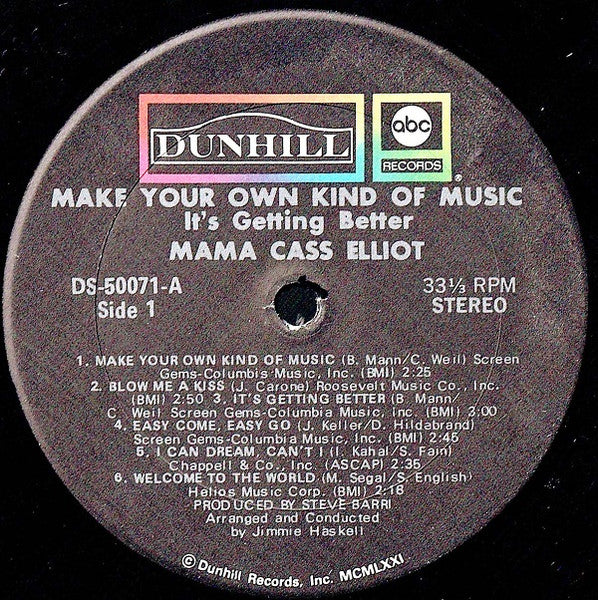 Mama Cass Elliot* : Make Your Own Kind Of Music - It's Getting Better (LP, Album)