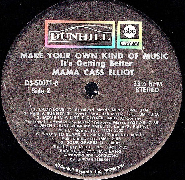 Mama Cass Elliot* : Make Your Own Kind Of Music - It's Getting Better (LP, Album)