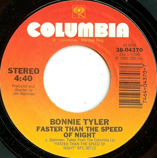 Bonnie Tyler : Holding Out For A Hero / Faster Than The Speed Of Night (7", Single, Styrene, Pit)