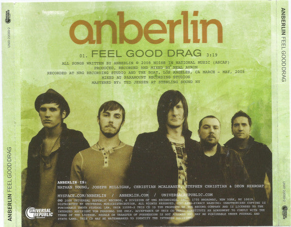 Anberlin : Feel Good Drag (CD, Single, Promo)