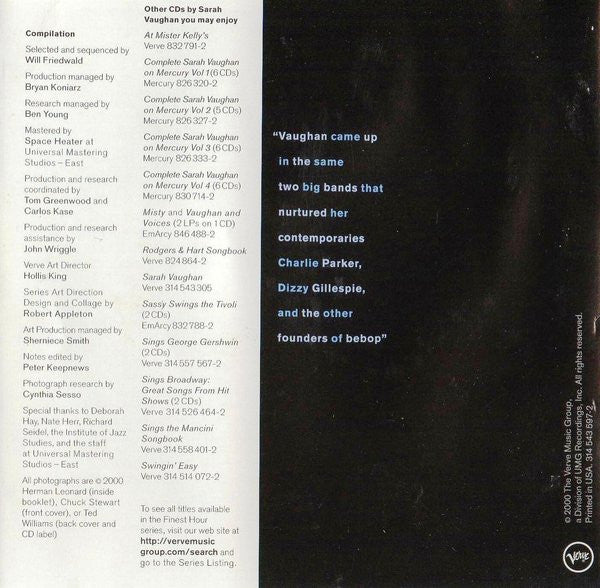 Sarah Vaughan : Sarah Vaughan's Finest Hour (CD, Comp)