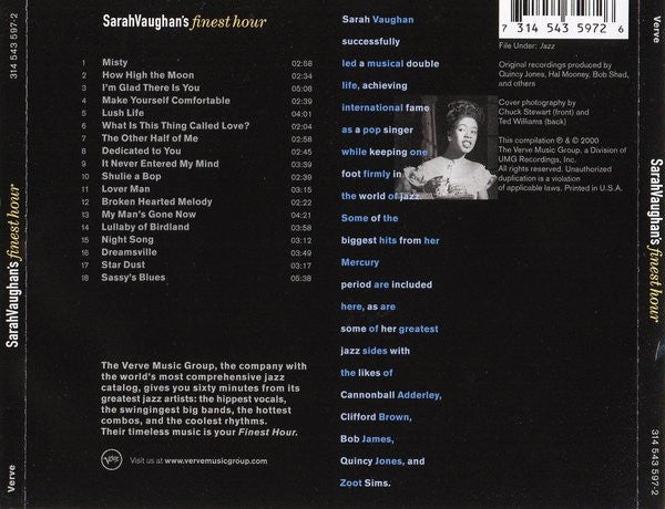 Sarah Vaughan : Sarah Vaughan's Finest Hour (CD, Comp)