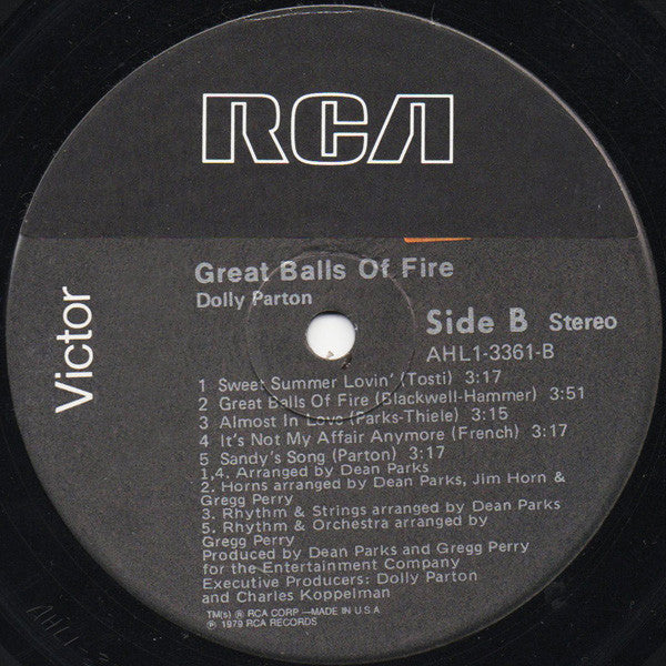 Dolly Parton : Great Balls Of Fire (LP, Album, RE, Gat)