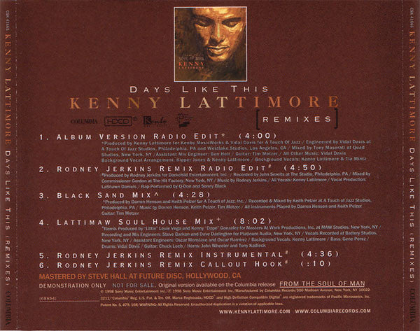 Kenny Lattimore : Days Like This (Remixes) (CD, Single, Promo)