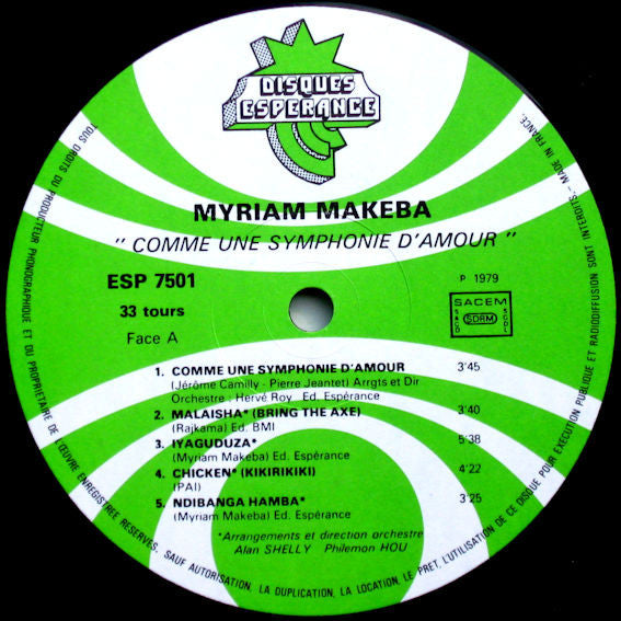 Miriam Makeba : Comme Une Symphonie D'Amour (LP, Album)