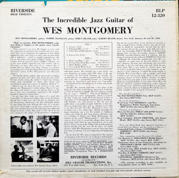 Wes Montgomery : The Incredible Jazz Guitar Of Wes Montgomery (LP, Album, Mono, RP)